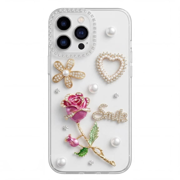 for Motorola MOTO G85 Rhinestone Phone Case Designer Handmade 3D Shiny Gold Metal Rose Flower & Bling Glitter Diamond Floral & Pearl Love Crystal Cover Women Girl
