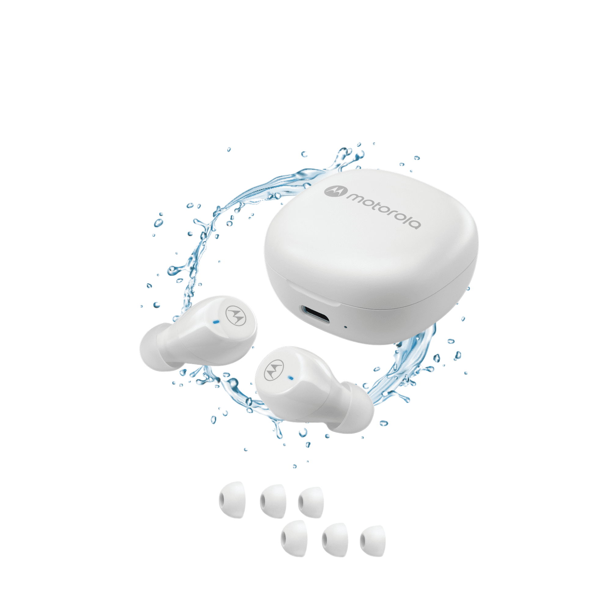 Motorola Moto Buds 105 True Wireless Bluetooth Earbuds with ENC, 21H Playtime, Touch Controls, IPX5 Water Resistance, Compact Charging Case, Comfortable In-Ear Fit - White