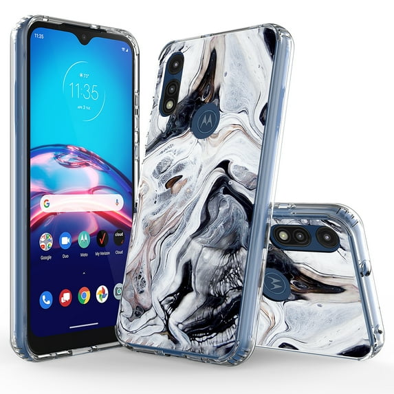 Motorola Moto E (2020) Case, Rosebono Bling Glitter Sparkle Black and White Marble Graphic Fashion Cute Colorful Skin Cover Shockproof Case for Motorola Moto E (2020)