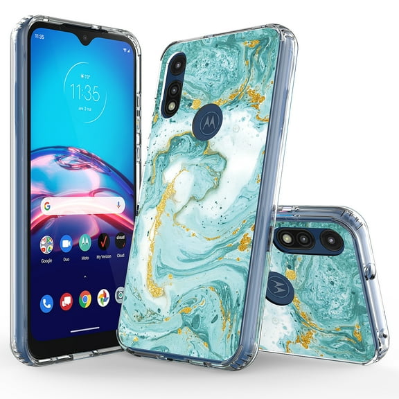 Motorola Moto E (2020) Case, Rosebono Bling Glitter Sparkle Laser Green Marble Graphic Fashion Cute Colorful Skin Cover Shockproof Case for Motorola Moto E (2020) Case