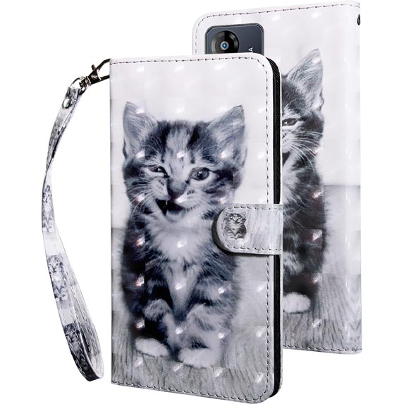 for Motorola Moto E13 Wallet Case with Card Slot Holder Kickstand - Lovely Colorful Pattern PU Leather Flip Phone Case Cover for Motorola Moto E13 Smiley Cat