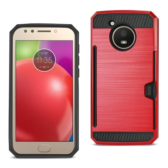 Motorola Moto E4 Active Slim Armor Hybrid Case With Card Holder In Red