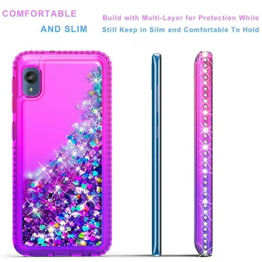 Motorola Moto E6 Case, [NOT FIT MOTO E6 PLUS/ MOTO E 2020] Case, Liquid Floating Glitter Quicksand Bling with Spot Diamond Cover - Pink / Purple