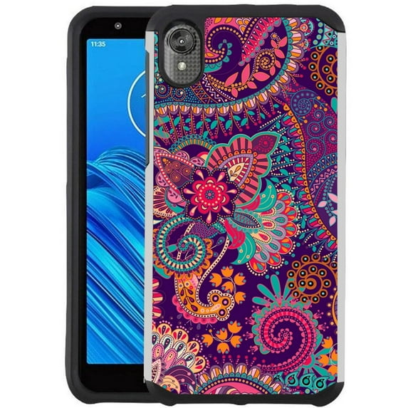 Motorola Moto E6 Phone Case - Colorful Design Hybrid Armor Case Shockproof Dual Layer Protective Phone Cover - Colorful Paisley