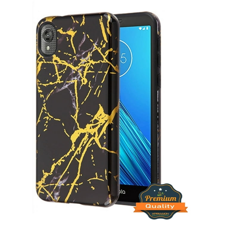 Motorola Moto E6 Phone Case Slim Hybrid Armor Shockproof Impact Shock Absorption Rubber Dual Layer Rugged Protective Hard TPU Sparkle Black Gold