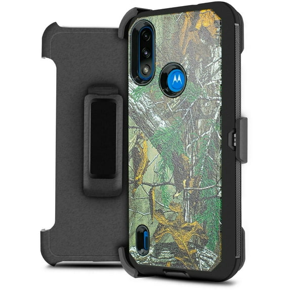 for Motorola Moto E7 POWER Heavy Duty Holster Phone Case Dual Layer Full-Body Rugged Clear Back Case Drop Resistant Shockproof Case with Built In Screen Protector