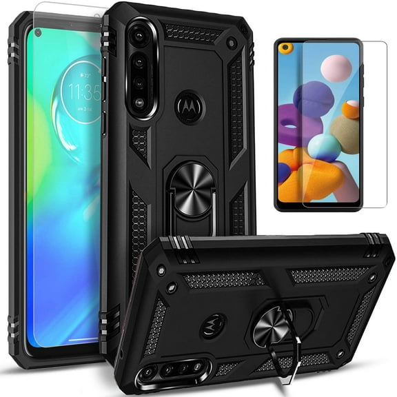 Motorola Moto E7 Power Case, [Not fit for Motorola Moto E7 2020/ Moto E6/ Moto G Power], With [Tempered Glass Screen Protector Included], STARSHOP Drop Protection Ring Kickstand Cover- Black