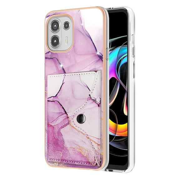 For Motorola Moto Edge 20 Lite Marble Patterned Case with Card Holder, Back Folio Kickstand PU Leather + Soft Crystal Bumper Edge, Magnetic Clasp Back Cover For Motorola Moto Edge 20 Lite,Darkpurple