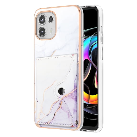 For Motorola Moto Edge 20 Lite Marble Patterned Case with Card Holder, Back Folio Kickstand PU Leather + Soft Crystal Bumper Edge, Magnetic Clasp Back Cover For Motorola Moto Edge 20 Lite,Lightpurple
