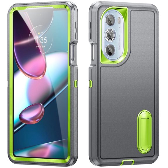 For Motorola Moto Edge 30 Pro 2022 Military Grade Dual Layer Shockproof Phone Case Build With Kickstand Dustproof Drop Proof Protective Cover for Moto Edge+ 2022 6.7"(Gray/Green)
