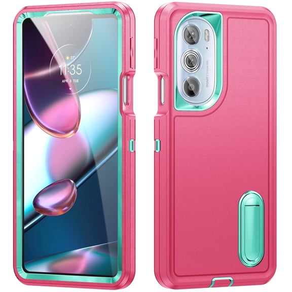 For Motorola Moto Edge 30 Pro 2022 Military Grade Dual Layer Shockproof Phone Case Build With Kickstand Dustproof Drop Proof Protective Cover for Moto Edge+ 2022 6.7"(Pink/Blue)