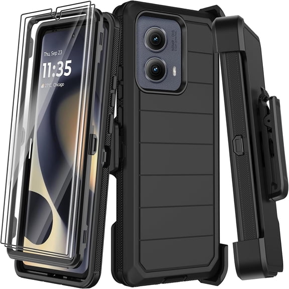 for Moto Edge 5G 2024 Case with Belt Clip Holster,2X Screen Protector,Heavy Duty Shockproof Drop Protection Military Grade Full Body Rugged Phone Cover Kickstand ()