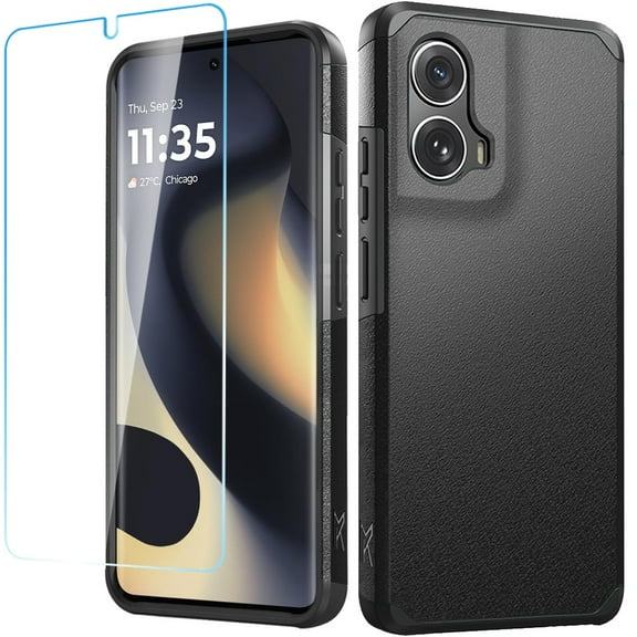 For Motorola Moto Edge 5G 2024 Tough Strong Protection Shock Absorption Hybrid Dual Layer Hard PC TPU Rubber with Screen Protector Tempered Glass Cover ,Xpm Phone Case [ Black ]