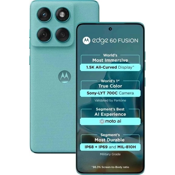 Motorola Moto Edge 60 Fusion 5G Ai Compatible with Tmobile Mint Tello & Global 256GB+8GB NFC 50MP Triple Cam Dual Sim 6.67" Curved XT2503-1 Latino American Version Amazonite Green