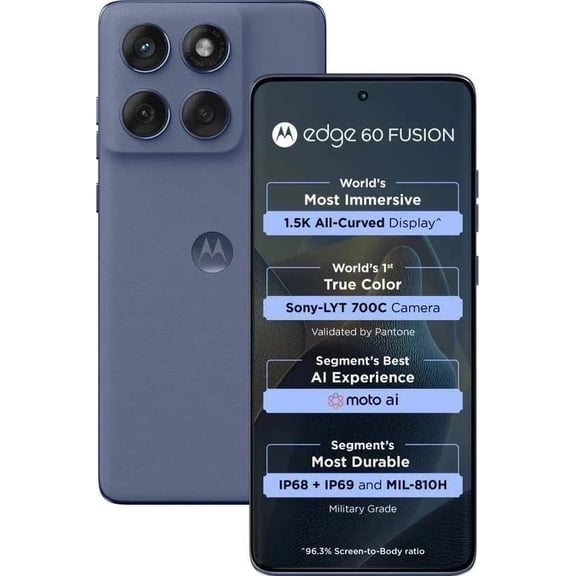 Motorola Moto Edge 60 Fusion 5G Ai Compatible with Tmobile Mint Tello & Global 256GB+8GB NFC 50MP Triple Cam Dual Sim 6.67" Curved XT2503-1 Latino American Version Slipstream Blue