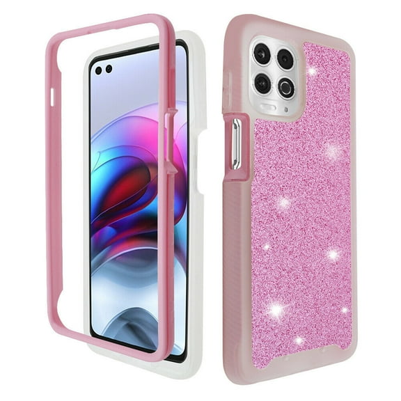 For Motorola Moto Edge S Moto G100 Glitter Bling Full Body Built In Screen Protector Case Phone Case PU Shock Bumper Scratch Guard Skin Wrap Slim Cover
