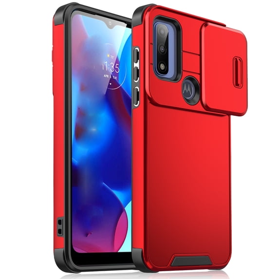 for Motorola Moto G (2023) Case, Slide Camera Cover Protector Military Grade Non-Slip Anti-fall Anti-scratch Drop Proof Shockproof Protective Hybrid Bumper Phone Case,Red