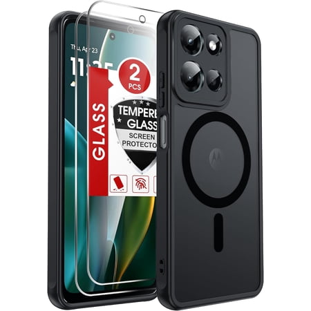 for Motorola Moto G-2026 Phone Case: G Play 2026/2025 Case with [2 Packs] Screen Protector, [MagSafe Fit] Raised Camera Guard, Matte Translucent Slim para Case, Black