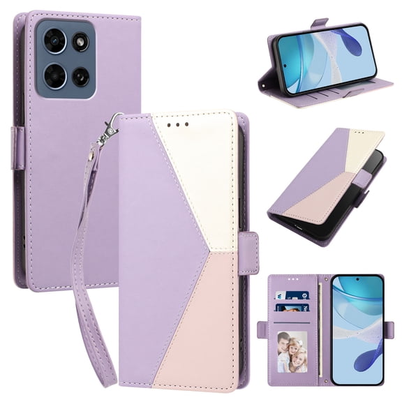 for Motorola Moto G 2026 Wallet Case Crossbody Strap, 3 Card Holders Kickstand Shockproof TPU Shell PU Leather Magnetic Closure Protective Flip Folio Cover Women Men Wrist Strap, Lightpurple
