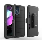 Motorola Moto G 5G 2022 Case, Heavy Duty Rugged Defender Case with [Belt Clip Holster] [Built in Screen Protecotr], Shockproof Full Body Protection Kickstand Cover for Moto G 5G (2022) - Black