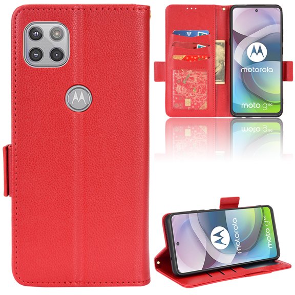 for Motorola Moto G 5G(2022) Wallet Case, Lychee Pattern PU Leather Shockproof Flip Folio Cover with Card Slots Holder Magnetic Clasp Lock Drop Resistant Kickstand Phone Case,Red