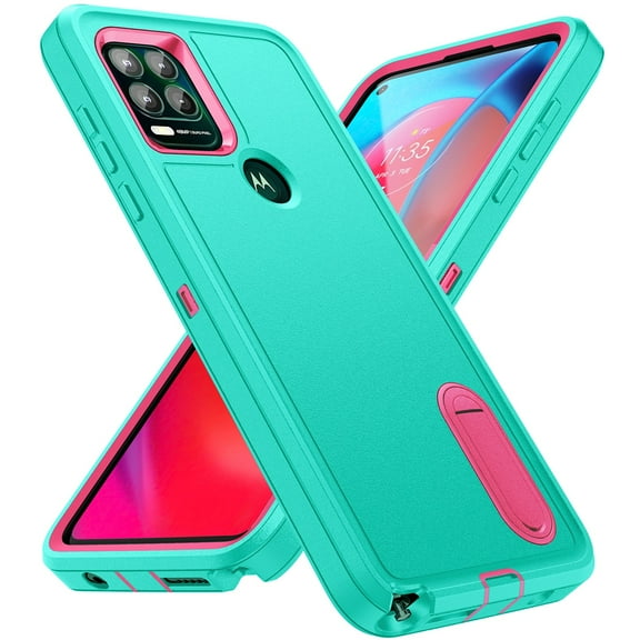 for Motorola Moto G 5G (2023) Case Kickstand Durable 3-Layer Military Grade Protective Cover Hybrid Silicone Heavy Duty Rugged Shockproof Screen Lip Raised Protection Cover,
Mint+Rose
