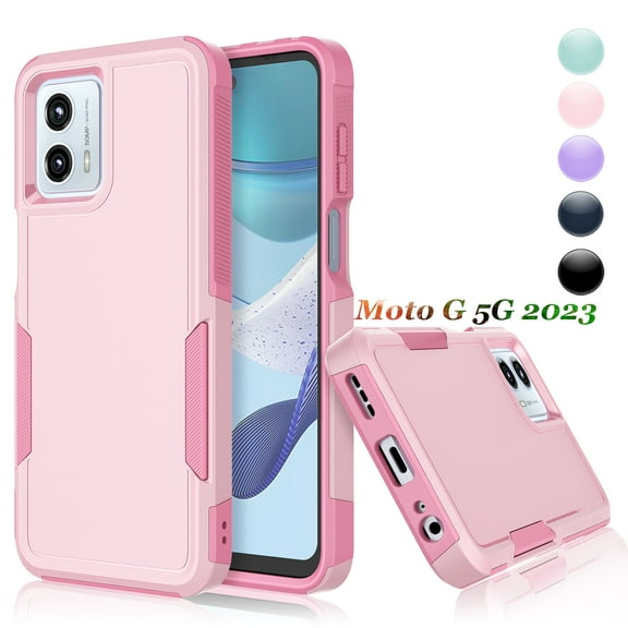 For Motorola Moto G 5G 2023 Phone Case,2 in 1 Hard PC Phone Case for Moto G 5G 2023 , Njjex Rubber & Rugged Shockproof Full Body Protection Case Cover - Pink