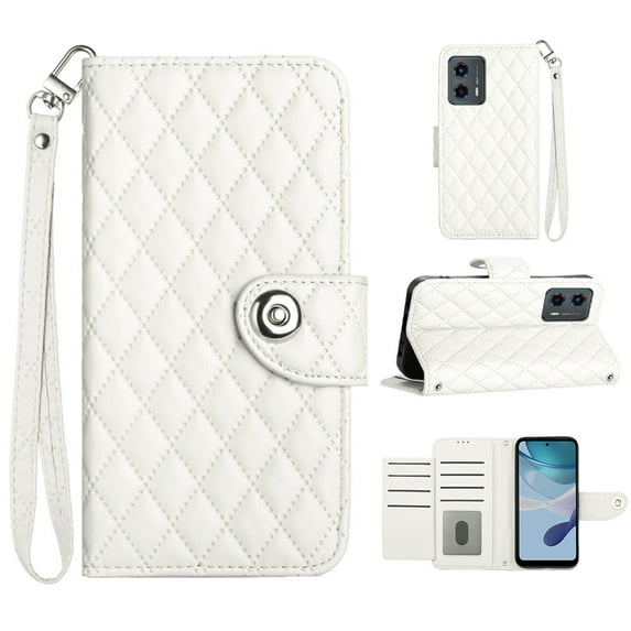 for Motorola Moto G 5G 2023 Wallet Case, Elegant Card Holder Cash Slot PU Leather Kickstand Wrist Strap Wallet Shockproof Protective Flip Women Girls Case Cover for Moto G 5G 2023, White