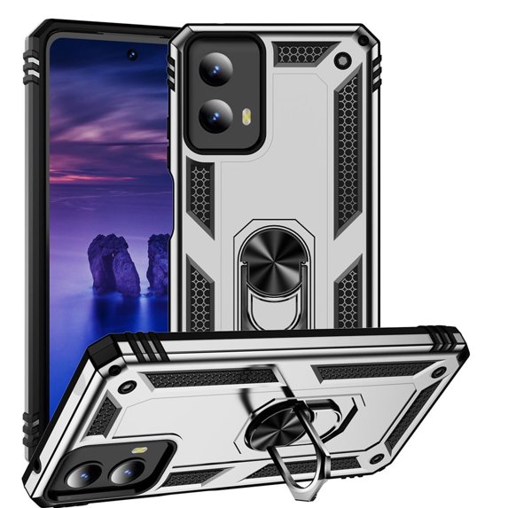for Motorola Moto G 5G 2024 6.5-inch Phone Case, Impact Resistant Metal Ring Magnetic Support Kickstand Drop Protector Cover for Motorola Moto G 5G 2024 6.5-inch,Silver,For Moto G 5G 2024