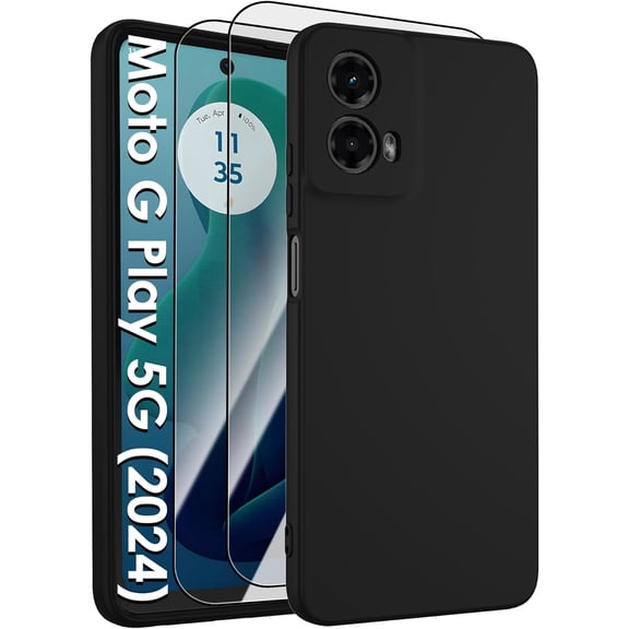 for Motorola Moto G 5G 2024 Case,Liquid Silicone Upgrade[Soft Anti-Scratch Microfiber Lining][2 HD Screen Protector][Full Camera Protection] Shockproof Case Phone 6.6 inch -Black