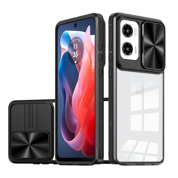 for Motorola Moto G 5G (2024) Case, Shockproof Rugged Motorola Moto G 5G (2024) Phone Case, with Sliding Camera Cover, Drop Protection Crystal Clear Back Case Clear for Moto G 5G 2024, Black