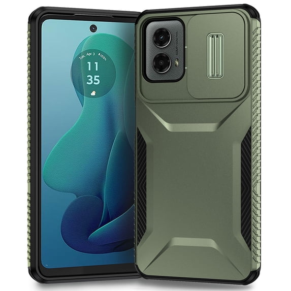 for Motorola Moto G 5G 2024 Case with Sliding Camera Lens Cover, Shockproof Rugged Hard PC Back & TPU Edge Military Grade Dual-Layers Protection Non-Slip Phone Case for Moto G 5G 2024, Darkgreen