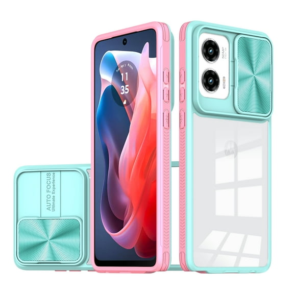 for Motorola Moto G 5G (2024) Case, Stylish Slim Crystal Clear PC Back + TPU Silicone Case with Sliding Camera Cover Anti-fingerprint Shockproof Phone Cases for Motorola Moto G 5G (2024), Skyblue