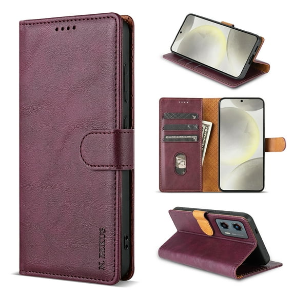 for Motorola Moto G 5G (2024) Case Wallet,3 Card Slots Holder [RFID Blocking] Soft PU Leather Cover,Shockproof Protective Magnetic Flip Stand Solid Color Business Style Luxury Cases,Winered