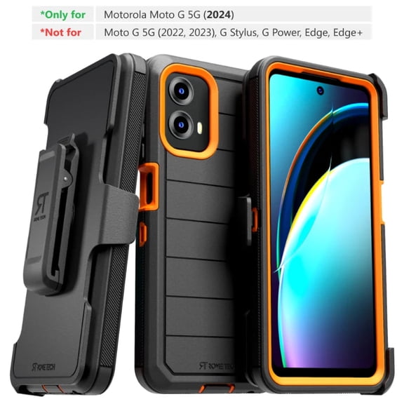 Defender Case for Moto G 5G 2024 with Belt Clip, Kickstand, Dual-Layer, Black/Orange