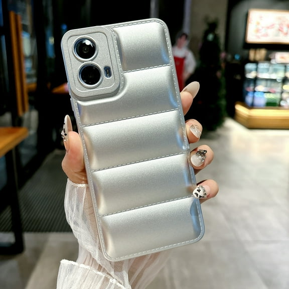 for Motorola Moto G 5G (2024) Down Jacket Case, Fashion Shockproof Liquid Silicone Puffer Cover, Corners Portection Soft Flexible TPU Phone Case for Motorola Moto G 5G (2024) 6.6 inch, Silver
