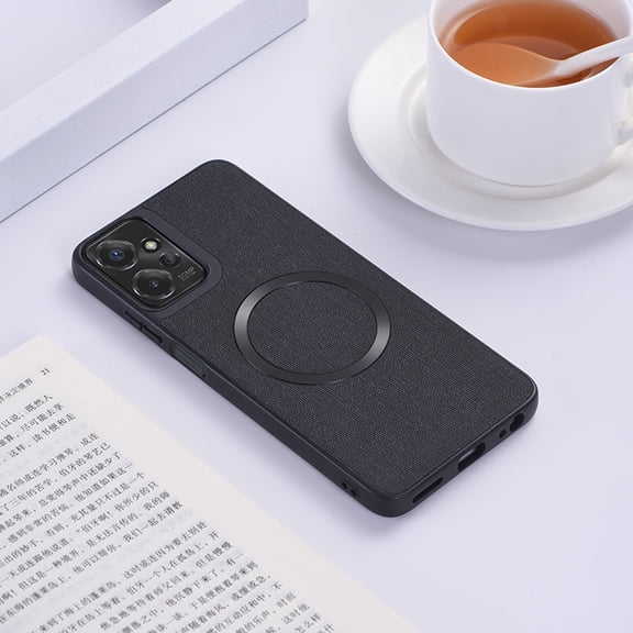 For Motorola Moto G 5G (2024) Matte Case [Compatible with Magsafe] Soft TPU Bumper + PU Leather Cloth Textured Back Ultra-Thin Business Shockproof Soft Drop Protective Case,Black