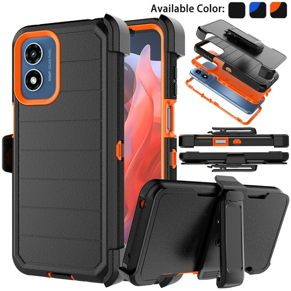 For Motorola Moto G 5G 2024 Phone Case, Ebizware Case with [Built-in Screen Protector] Holster Belt Clip Military Grade Heavy Duty Shockproof Rugged Kickstand Cover for Moto G 5G 2024 - Black/Orange