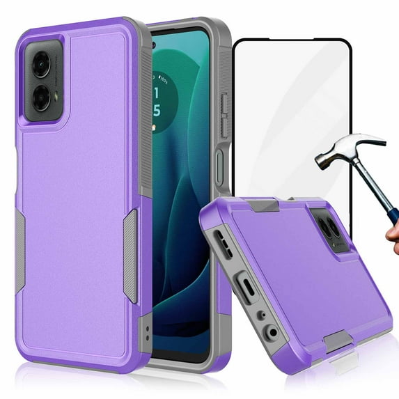 For Motorola Moto G 5G 2024 Phone Case,with Tempered Glass Screen Protector, Heavy Duty Rugged Shockproof Full Body Protection Sturdy Durable Cover Cute Bumper for Moto G 5G 2024 -Purple