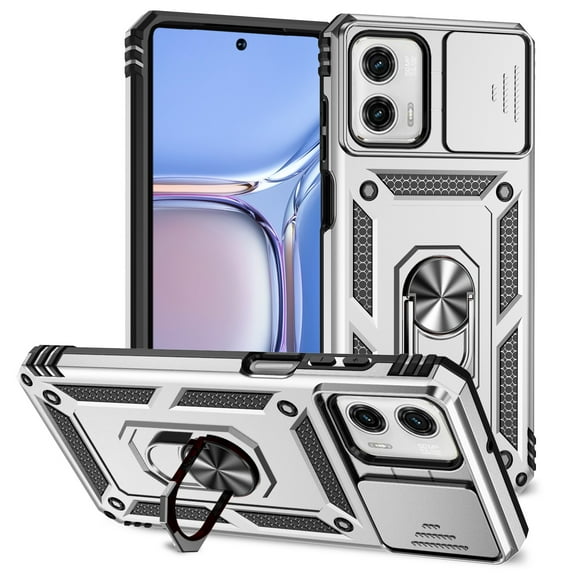 for Motorola Moto G 5G 2024 Rugged Phone Case with Sliding Camera Cover, Kickstand TPU Bumper Drop Proof Durable Military Grade Protective Case Cover for Motorola Moto G 5G 2024, Silver