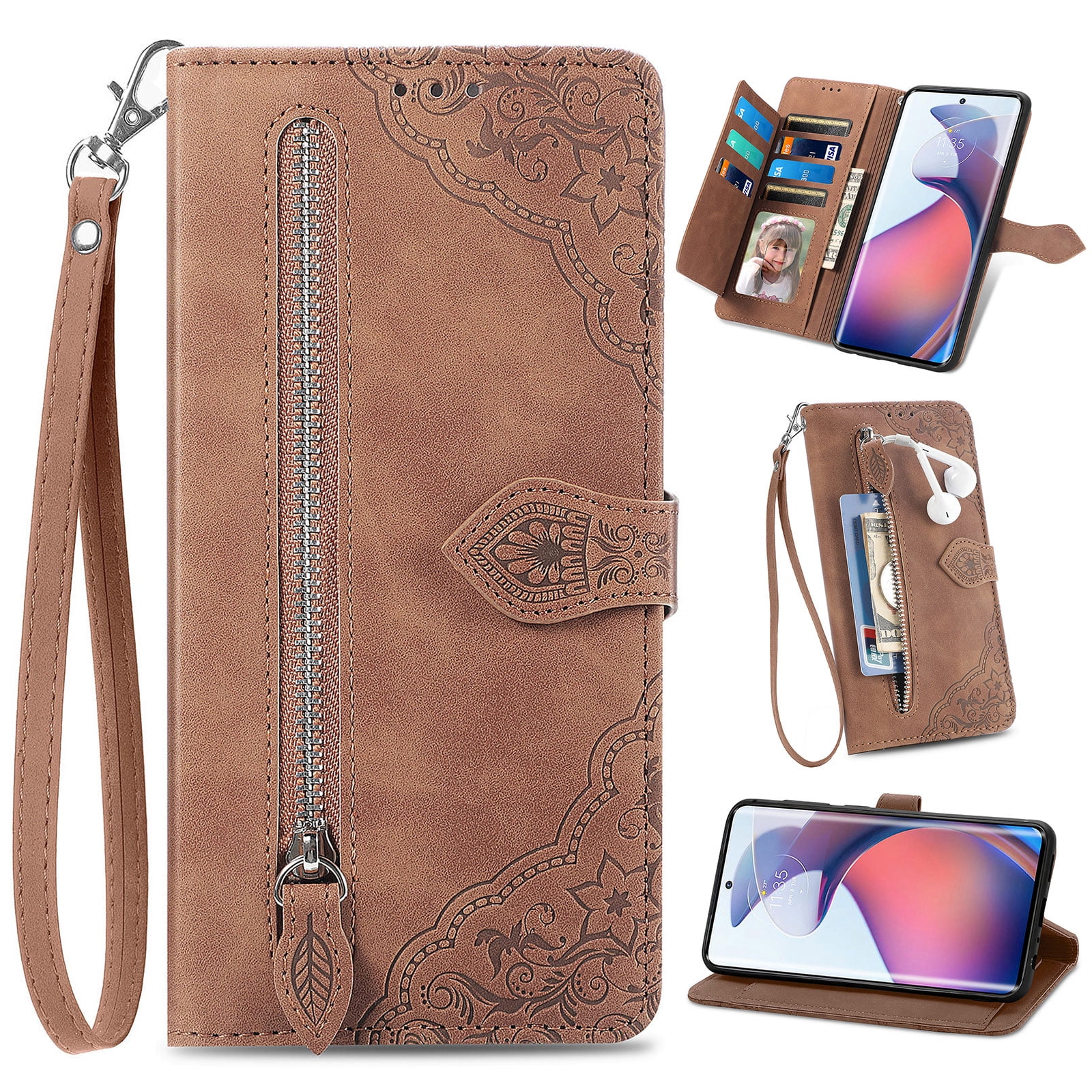 for Motorola Moto G 5G 2024 Wallet Case, [Flower Embossed] Premium PU