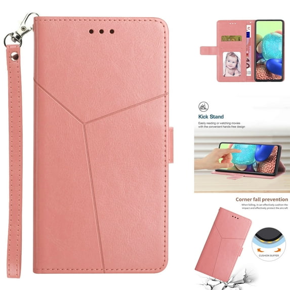 for Motorola Moto G 5G 2024 Wallet Case, Premium PU Leather with Wrist Strap Card Slots Shockproof Protective Magnetic Closure Flip Folio Cover Phone Case - Rosegold