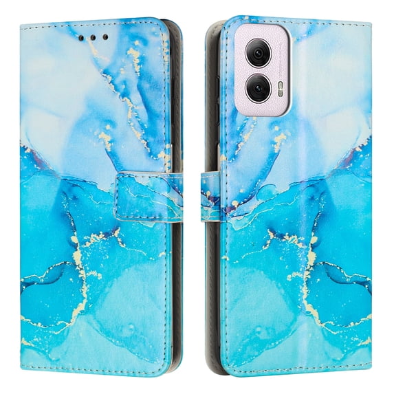 for Motorola Moto G 5G (2024) Wallet Case for Women Girls, Marble Pattern PU Leather Flip Cover with Card Holder Stand Strap, Shockproof Protective Phone Case for Motorola Moto G 5G (2024), Blue