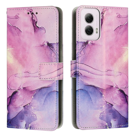 for Motorola Moto G 5G (2024) Wallet Case for Women Girls, Marble Pattern PU Leather Flip Cover with Card Holder Stand Strap, Shockproof Protective Phone Case for Motorola Moto G 5G (2024), Purple