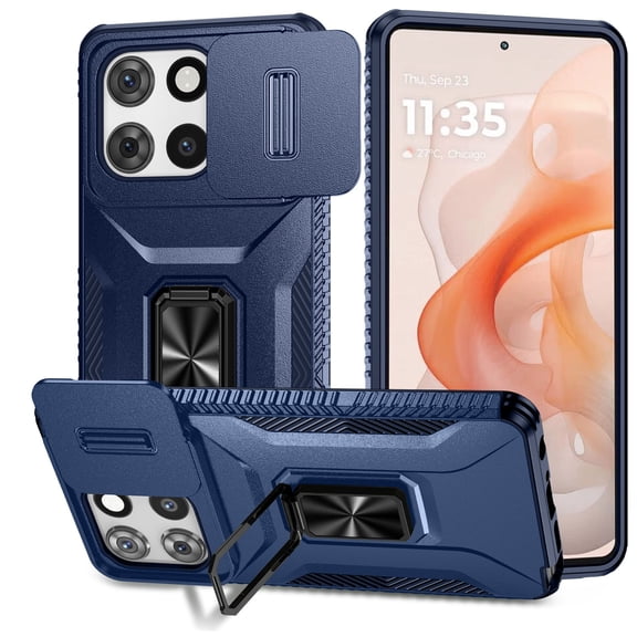 For Motorola Moto G 5G 2025 2024 2023 Case with Slide Camera Cover, [Full Camera Protection] [Magnetic Rotated Kickstand] Military Grade Shockproof Heavy Duty Cover