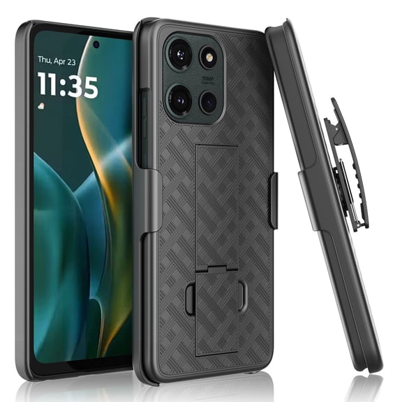 For Motorola Moto G 5G 2025 Case with Belt Clip Holster and Kickstand, Ebizware Shockproof Hybrid Heavy Duty Protective Rugged Cover Phone Case Holster Combo Shell for Moto G 5G 2025 - Black