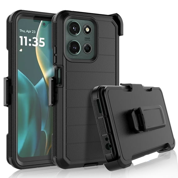 For Motorola Moto G 5G 2025 Case with Built-in Screen Protector and Belt-Clip Holster, Tekcoo Military Grade Shockproof Rugged Full Protective Phone Case Kickstand Cover for Moto G 5G 2025 - Black