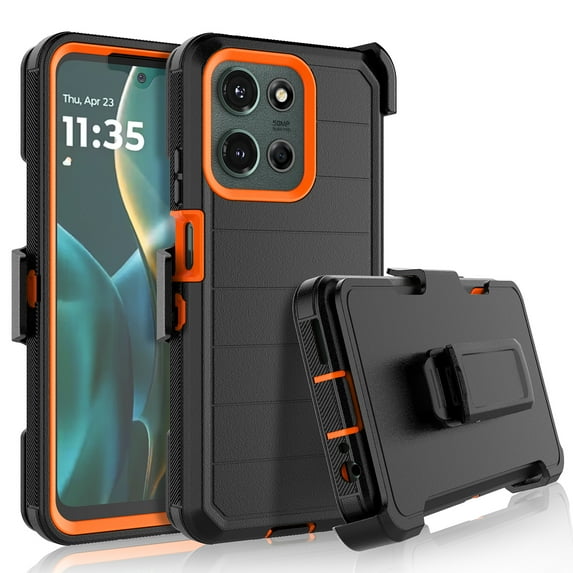 For Motorola Moto G 5G 2025 Case with Built-in Screen Protector and Belt-Clip Holster, Tekcoo Military Grade Shockproof Rugged Full Protective Phone Case Kickstand Cover for Moto G 5G 2025 - Orange