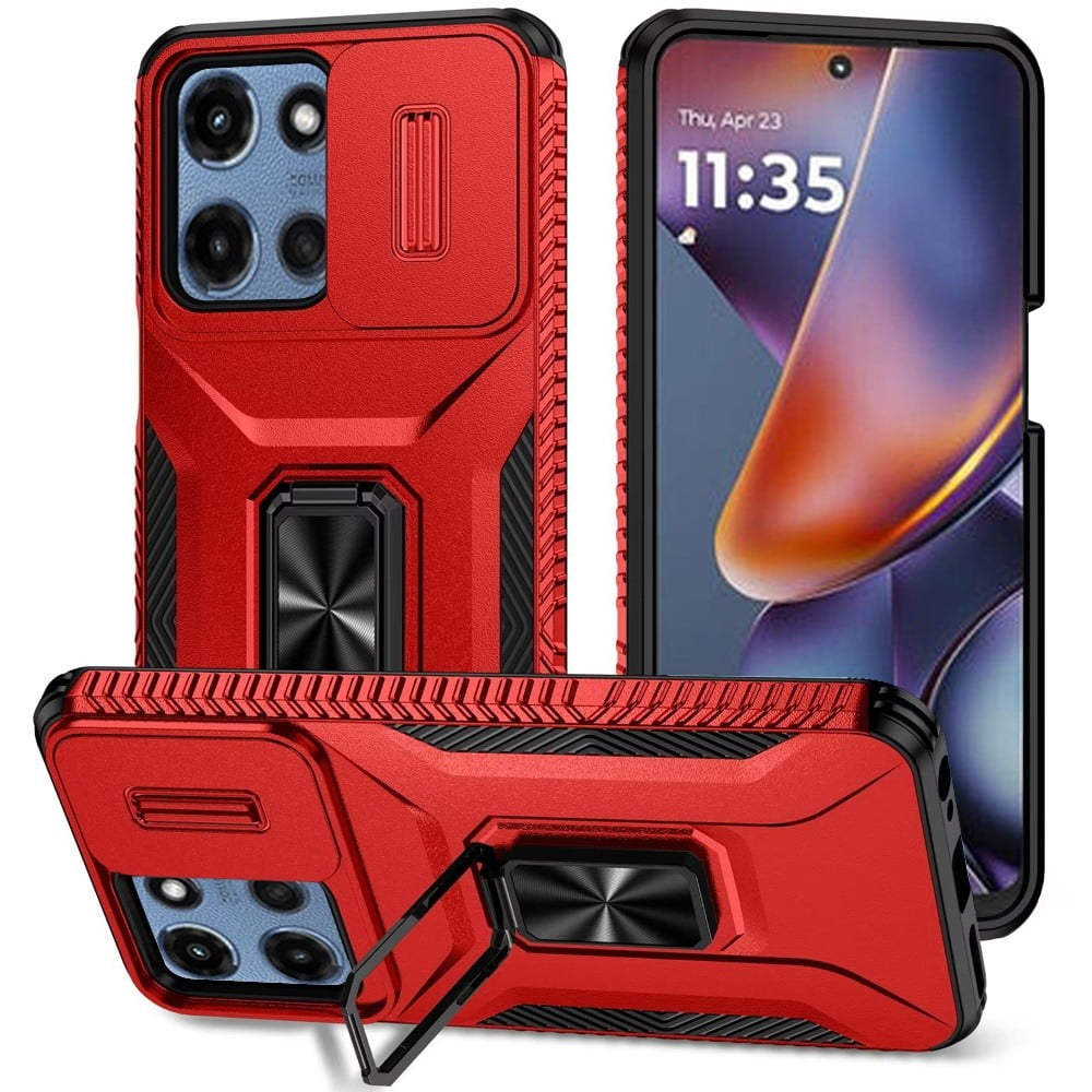 JIAFEI Cover Armor per Motorola Moto G73 5G, Custodia TPU+PC Antiurto con Scorrevole Protezione Fotocamera Cover con 360° Anello Supporto, Blu