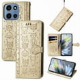 thumbnail image 1 of for Motorola Moto G 5G 2025 Case, Premium PU Leather Wallet Case [Cat & Dog & Flowers Embossed] Card Slots Kickstand Magnetic Closure Flip Case Cover for Motorola Moto G 5G 2025, Gold, 1 of 9